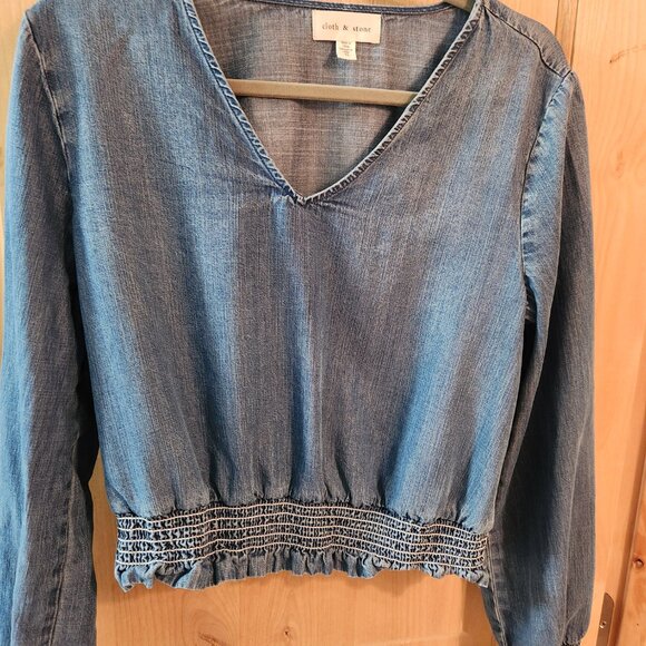 cloth & stone Anthropologie Medium jean top cinched waist - Picture 3 of 5